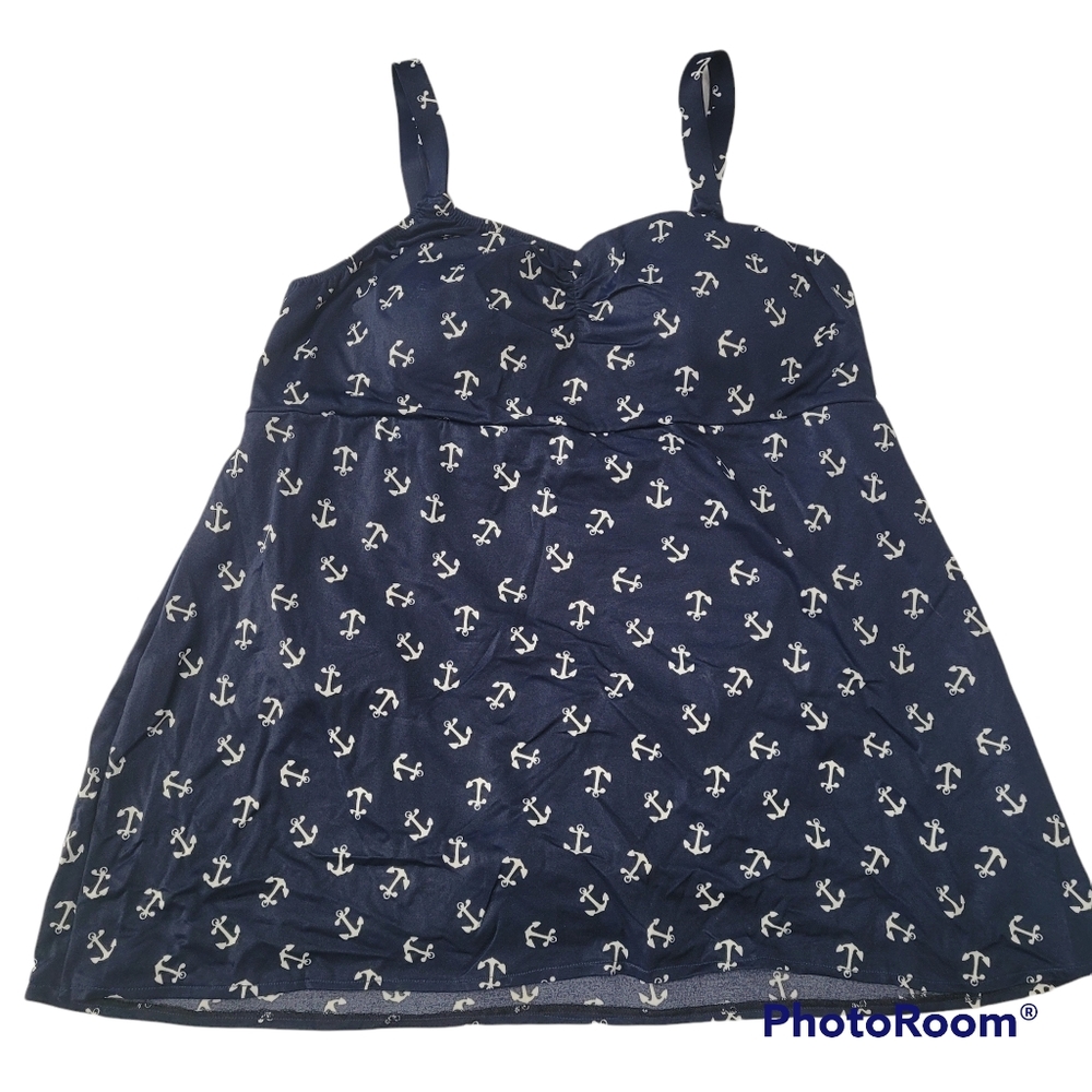 Anchor Nautical One Piece Bathing Suit Swim Skirt / Dress Navy USA Size 18 READ